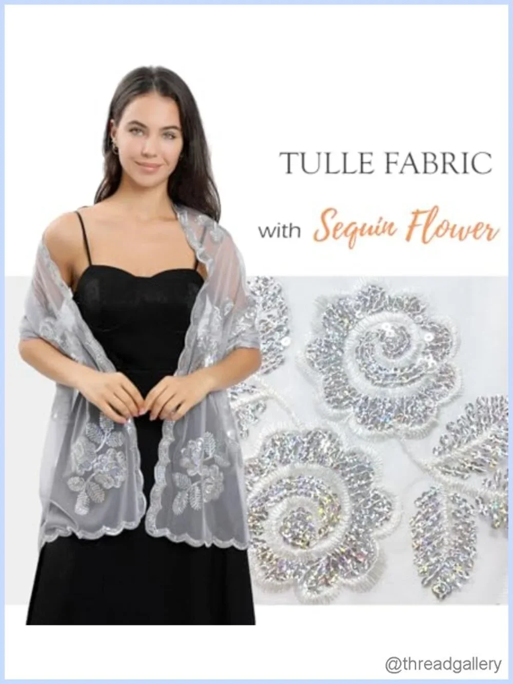 Women Sequin Flower Sheer Wrap Shawl for Dress Formal Evening